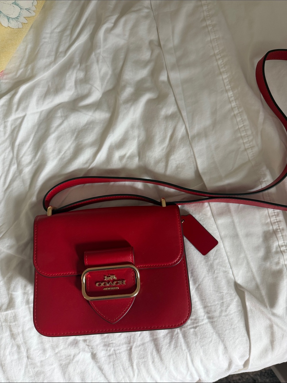 Coach Red Leather Flap Crossbody with Gold Hardware